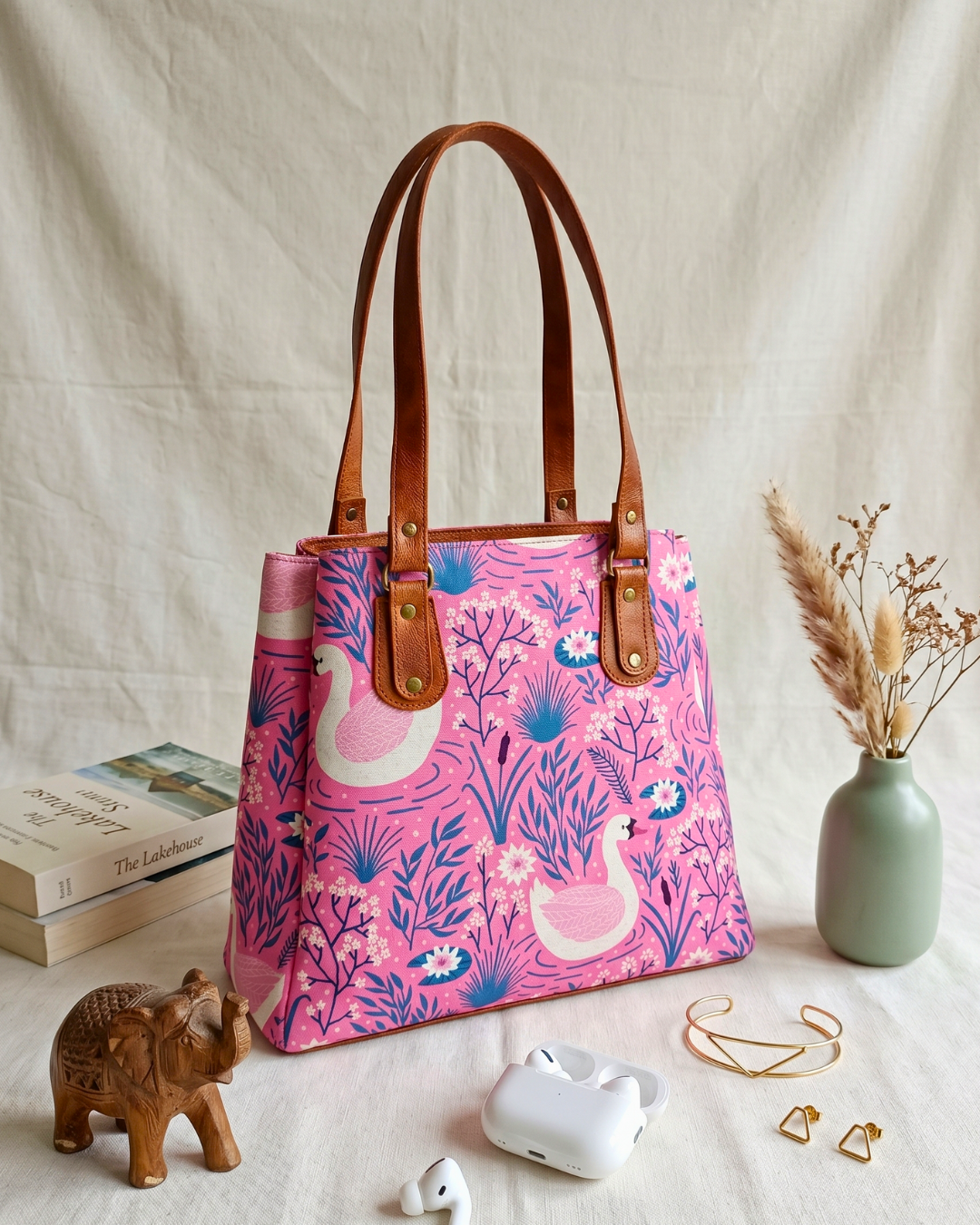 3 Partition Tote Bag for Women - Linen - Surovi Bags