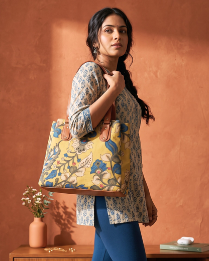 3 Partition Tote Bag for Women - Kalamkari