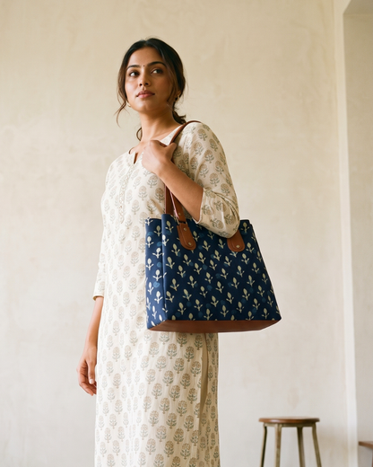3 Partition Tote Bag for Women - Blue