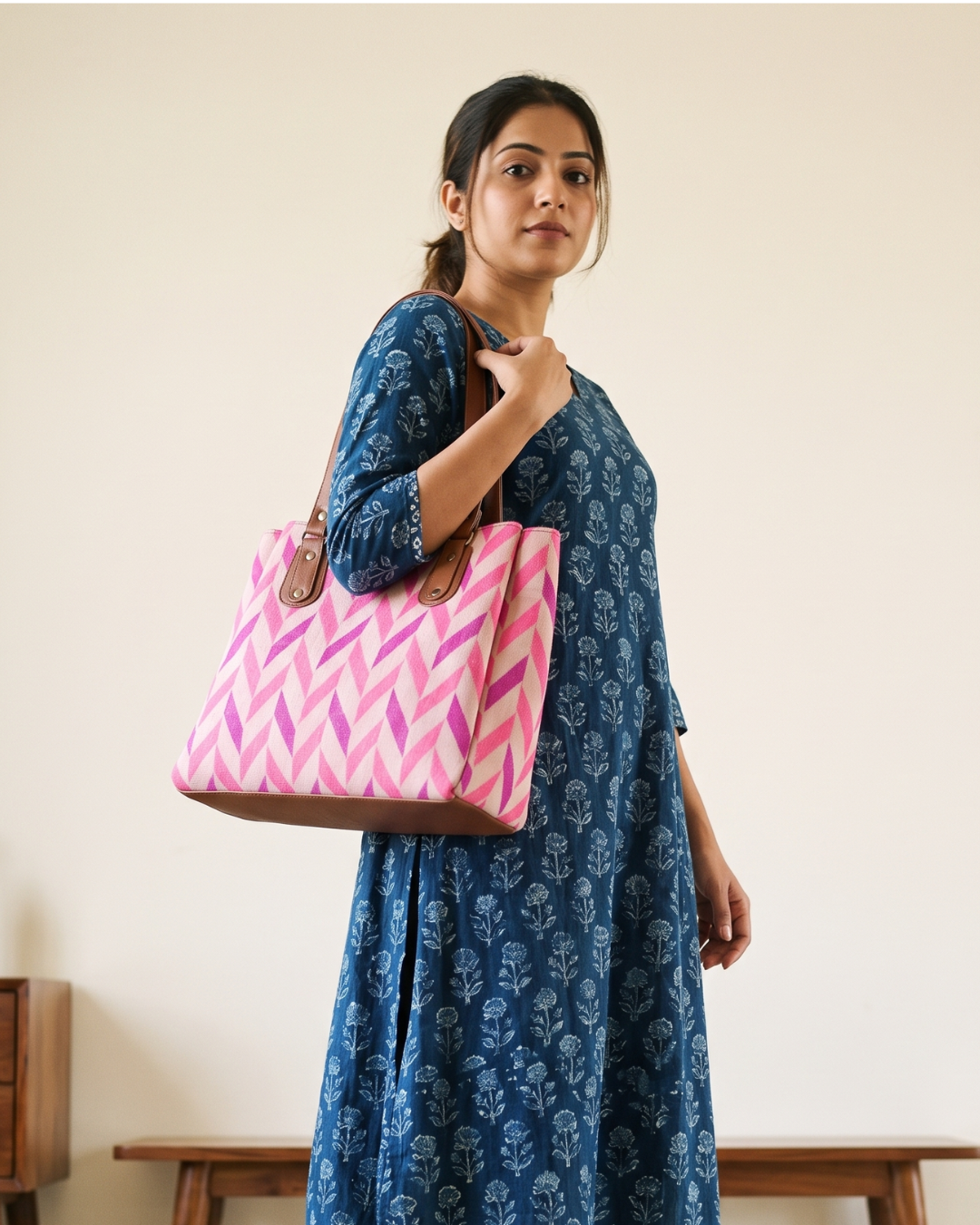 3 Partition Jacquard Tote Bags for Office - Rainbow Weave