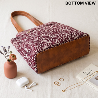 3 Partition Jacquard Tote Bags for Office - Strips