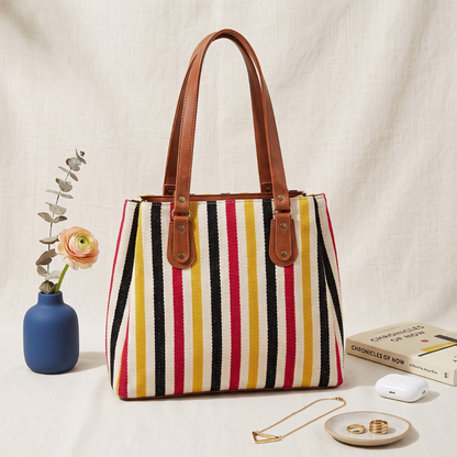 3 Partition Jacquard Tote Bags for Office - Strips