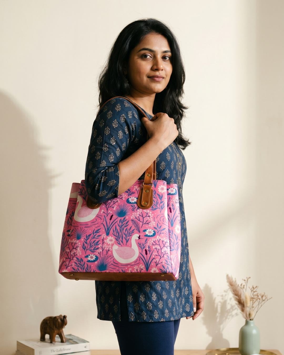 3 Partition Tote Bag for Women - Linen - Surovi Bags
