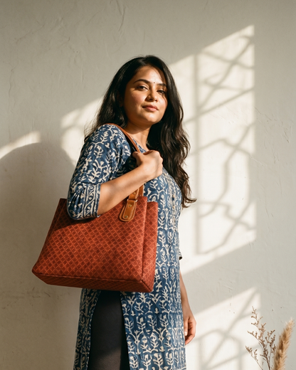 3 Partition Tote Bag for Women - Khadi - Surovi Bags