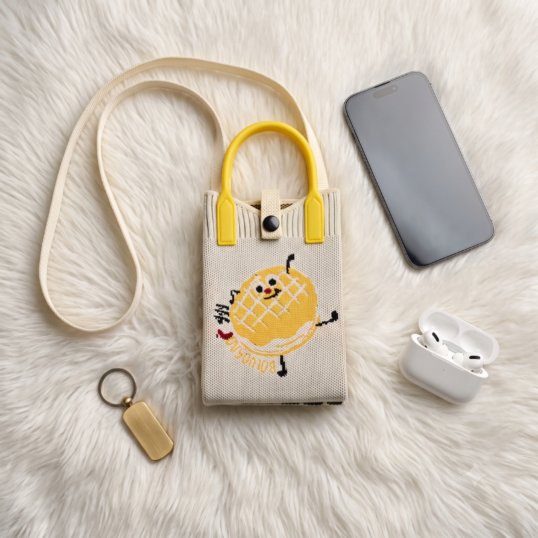 Premium Knitted Mobile Sling Bag - Yellow