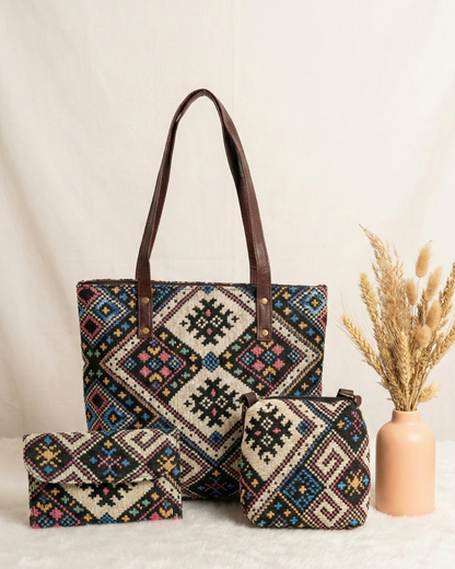 Gift Pack 3pc Combo Bags for Any Event - Blue Multi Weave