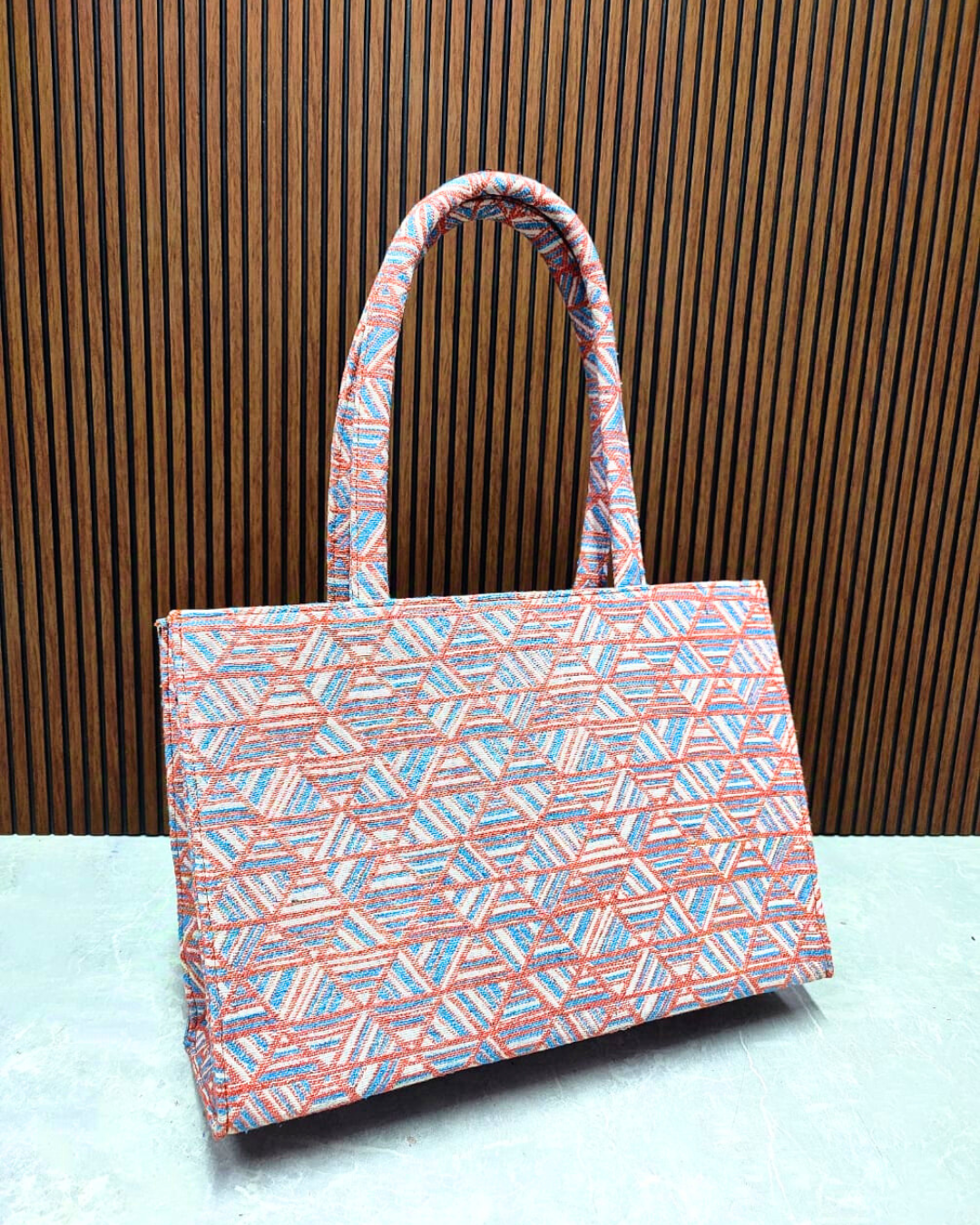 Jacquard Box Tote Bag for Women - Onion Pink Weave