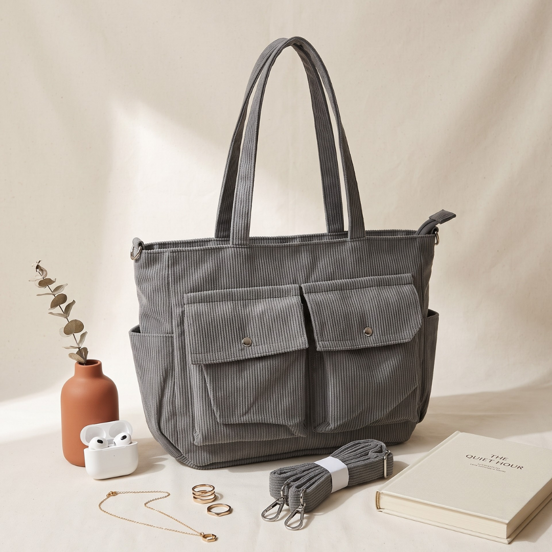Premium Caudray Multi-Pocket Handbag - Grey - Surovi Bags
