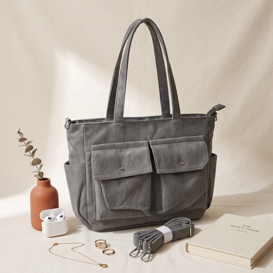Premium Caudray Multi-Pocket Handbag - Grey - Surovi Bags