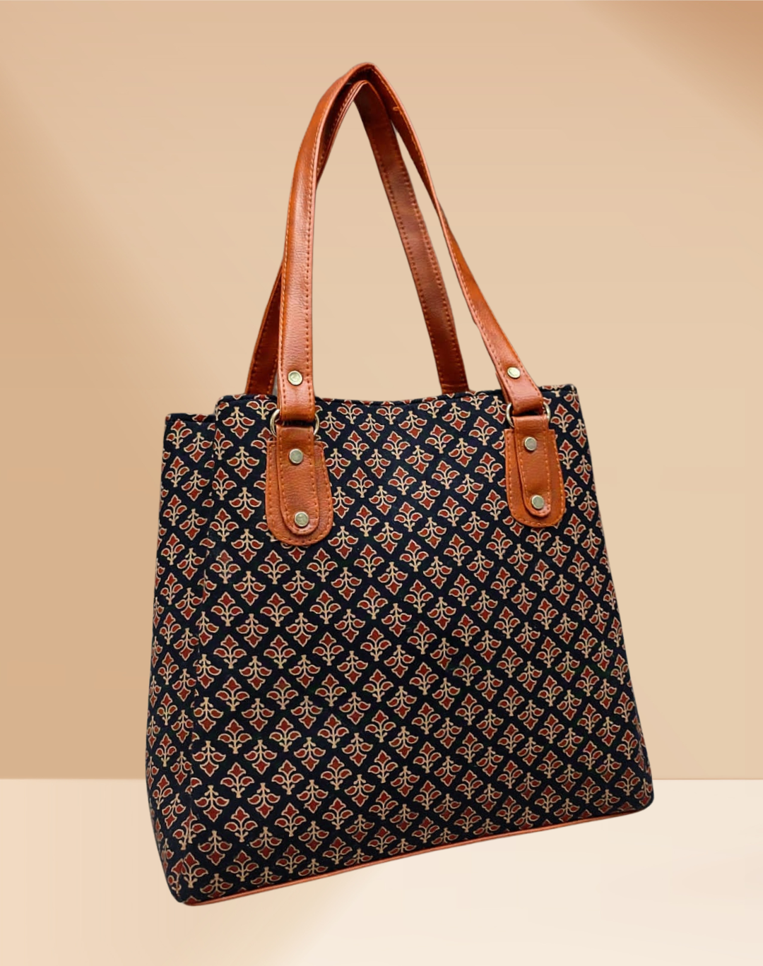 3 Partition Tote Bag for Women - Ajrak Printed