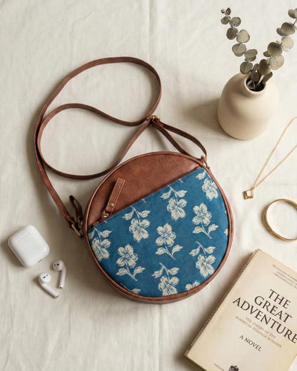Handmade Round Sling Bag for Women - Light Blue