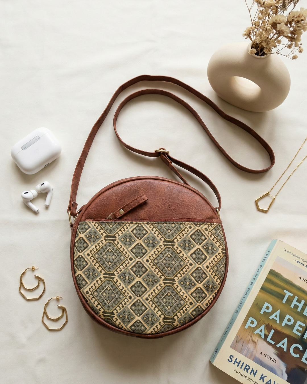 Handmade Round Sling Bag for Women - Grey