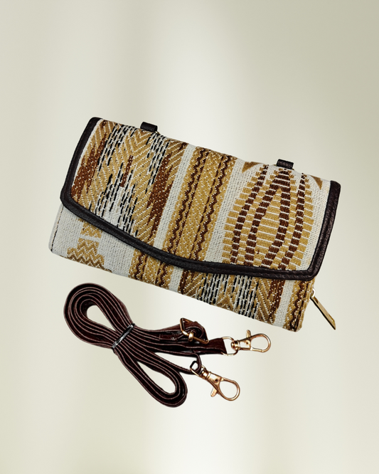 Stylish and Compact Jacquard Sling Wallet - Orange Weave