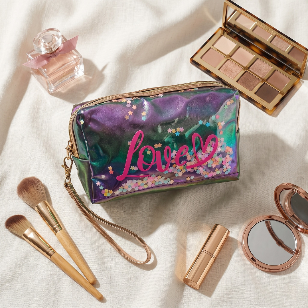 Premium Quilted Floral Cosmetic Pouch - Purple