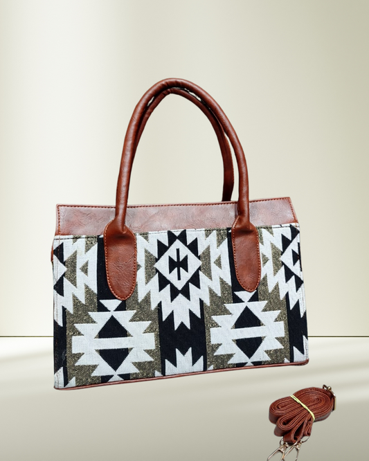 Women Urban Jacquard Handbag - Cream Tribal Weave