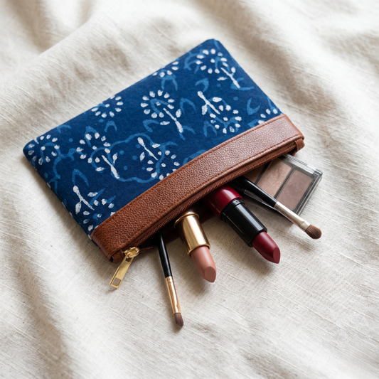 Premium Cosmetic Pouch - Stylish Travel Makeup Bag Organizer - Indigo - Surovi Bags