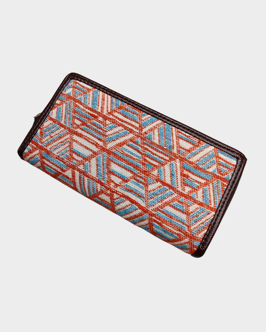 Double Zip Jacquard Wallet for Secure and Organized Storage - Orange Weave