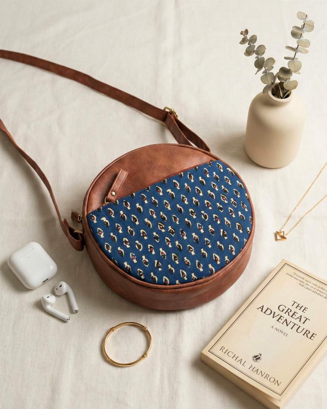 Handmade Round Sling Bag for Women - Blue