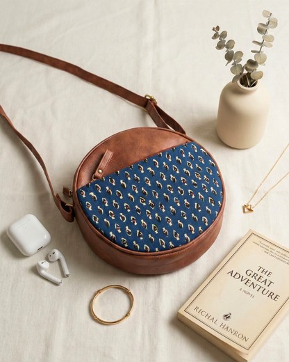 Handmade Round Sling Bag for Women - Blue