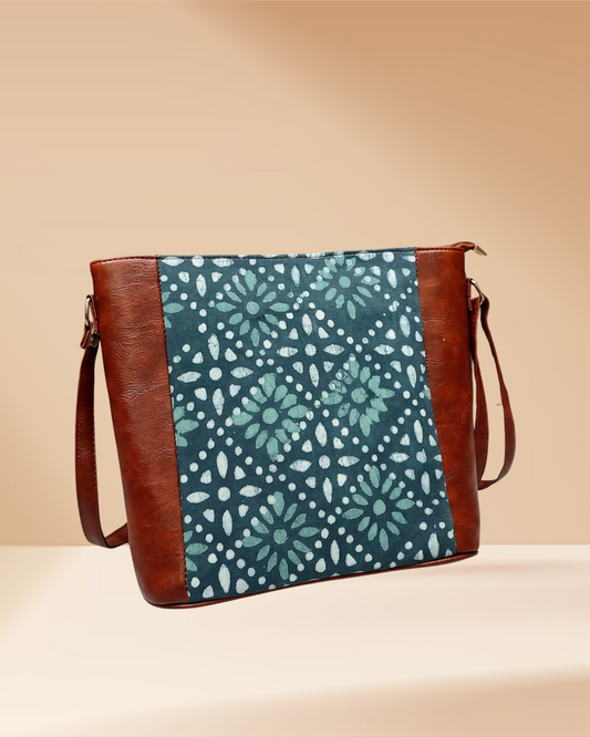 Box Ikkat Sling Bag - Blue Green Blockprint