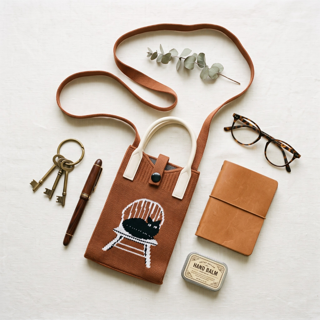 Premium Knitted Mobile Sling Bag - Brown
