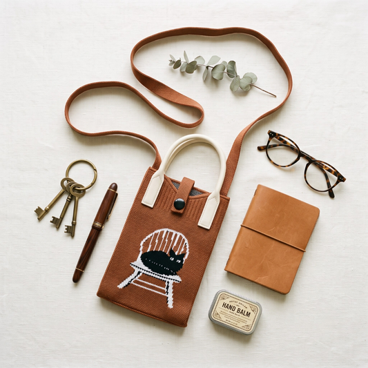 Premium Knitted Mobile Sling Bag - Brown