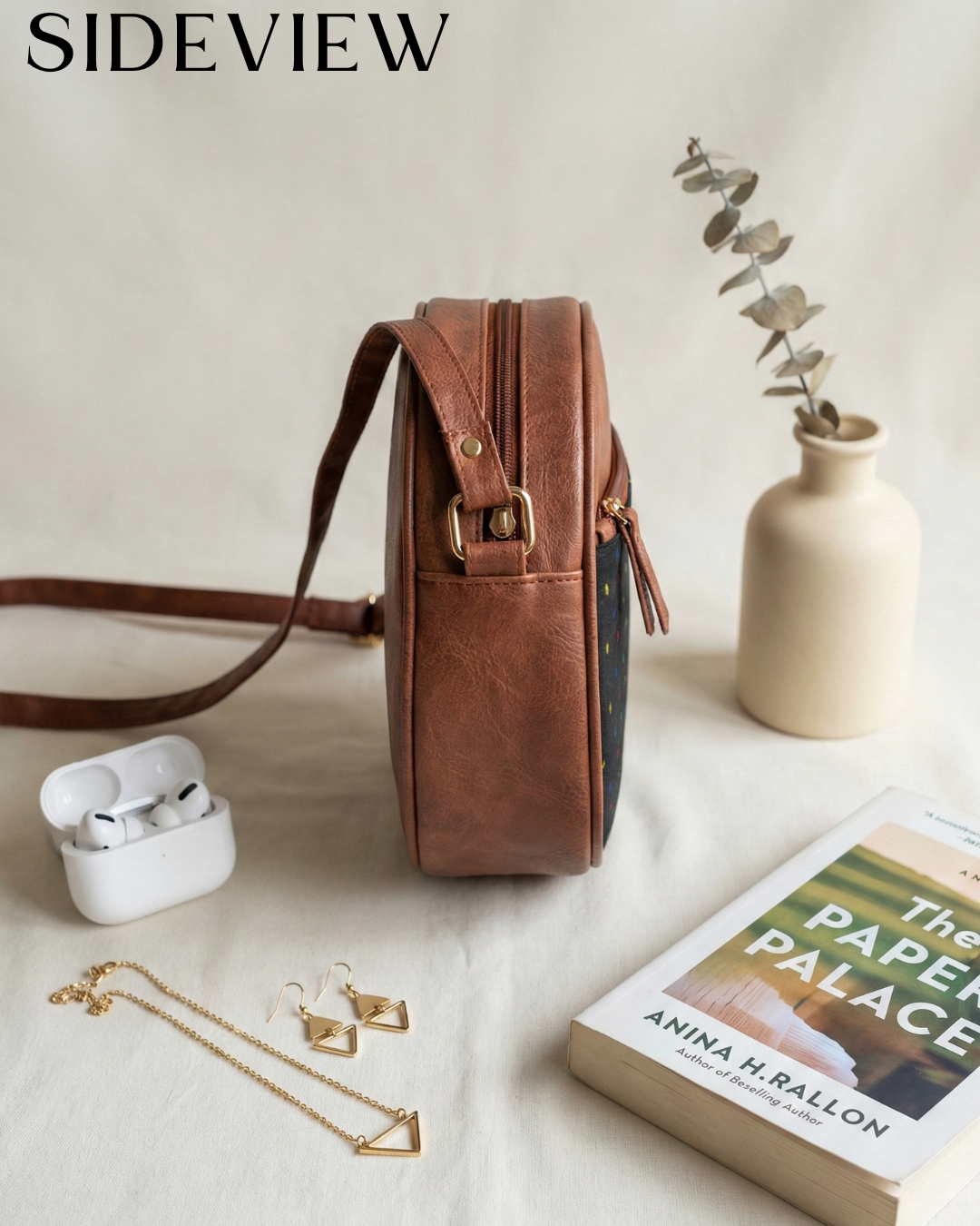 Handmade Round Sling Bag for Women - Black