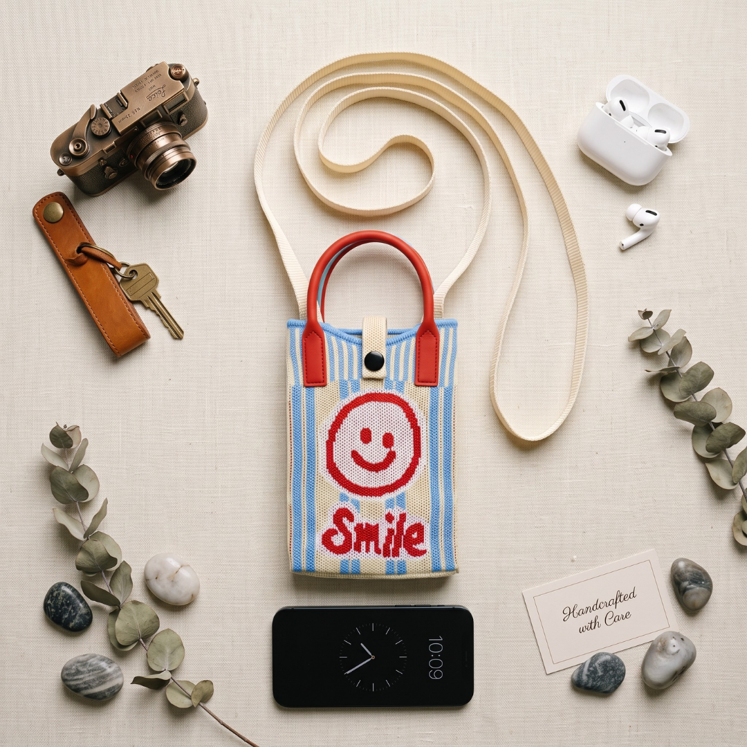 Premium Knitted Mobile Sling Bag - Smiley