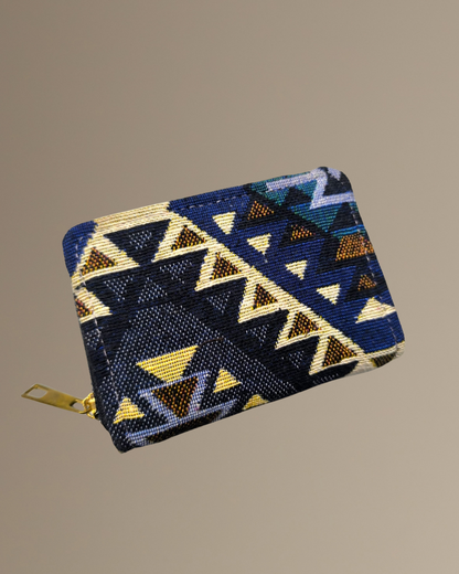 Jacquard Foldable Pocket Wallet For Women - Blue Tribal Weave - Surovi Bags