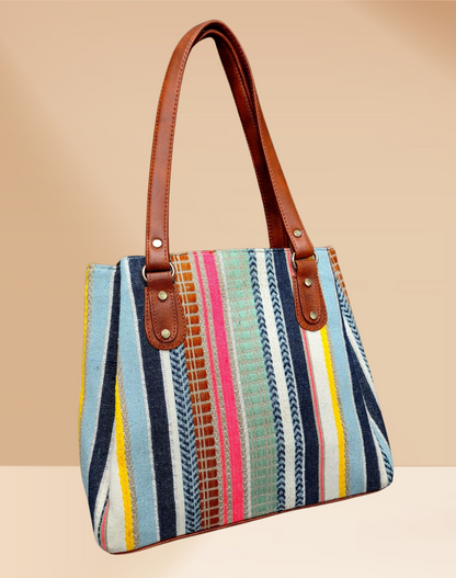 3 Partition Jacquard Tote Bags for Office - Rainbow Weave