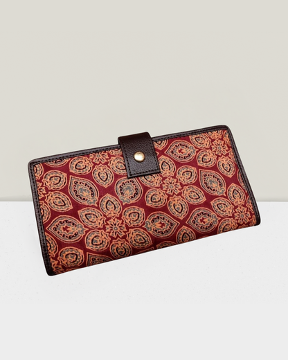 Ikkat Fusion Flap Wallet - Red Ajrak