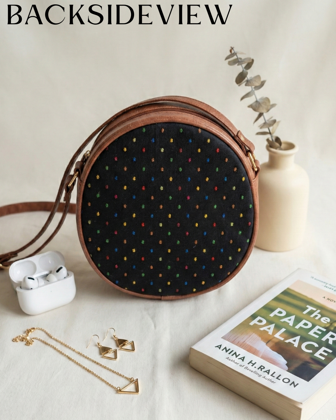 Handmade Round Sling Bag for Women - Black