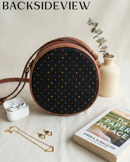 Handmade Round Sling Bag for Women - Black