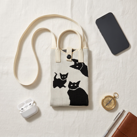 Premium Knitted Mobile Sling Bag - Cats