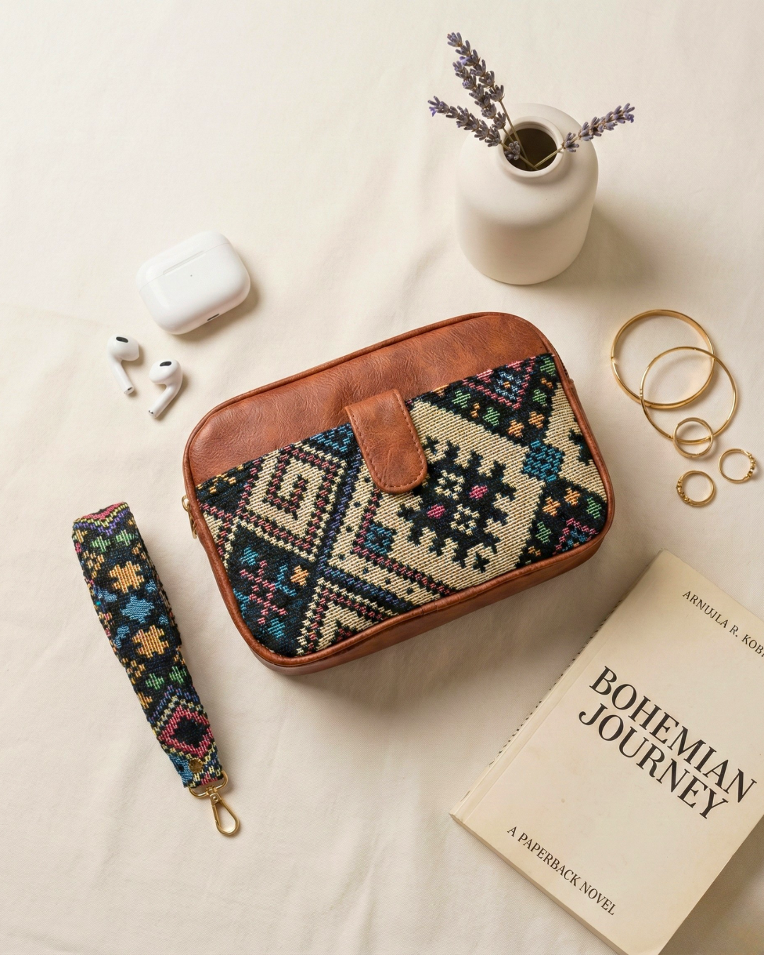 Magnetic Sling Bag Jacquard - Blue Weave