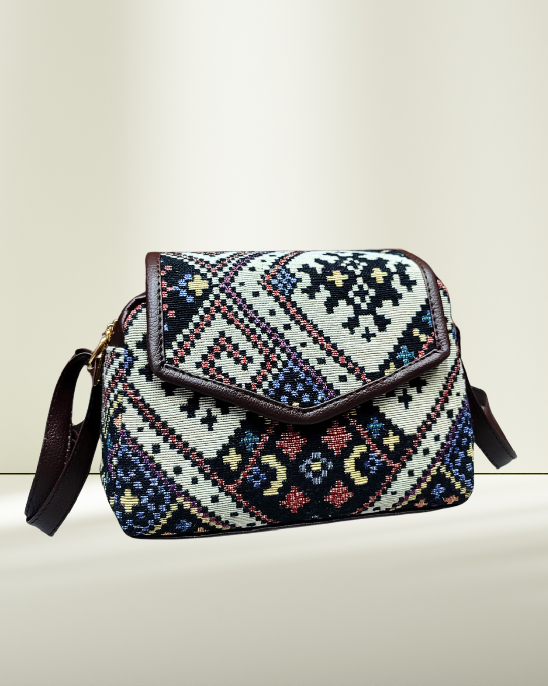 Handmade Jacquard Sling Bag for Women - Rhombus Blue Weave - Surovi Bags