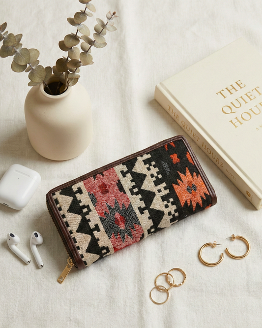Double Zip Jacquard Wallet for Secure and Organized Storage - Multi Weave - Surovi Bags