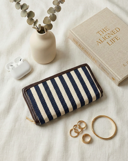 Double Zip Jacquard Wallet for Secure and Organized Storage - Strips