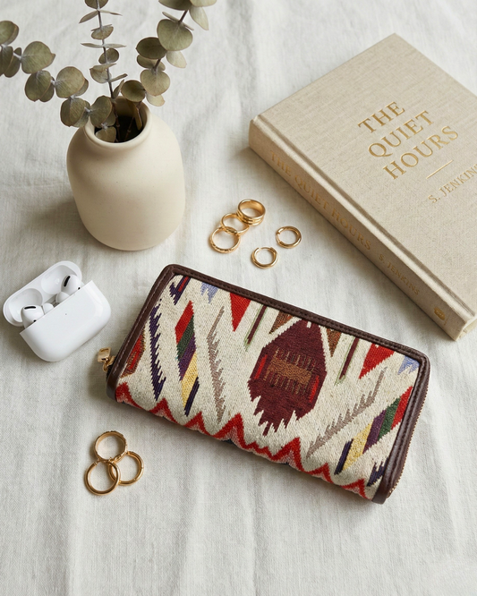 Double Zip Jacquard Wallet for Secure and Organized Storage - Tribal Weave - Surovi Bags