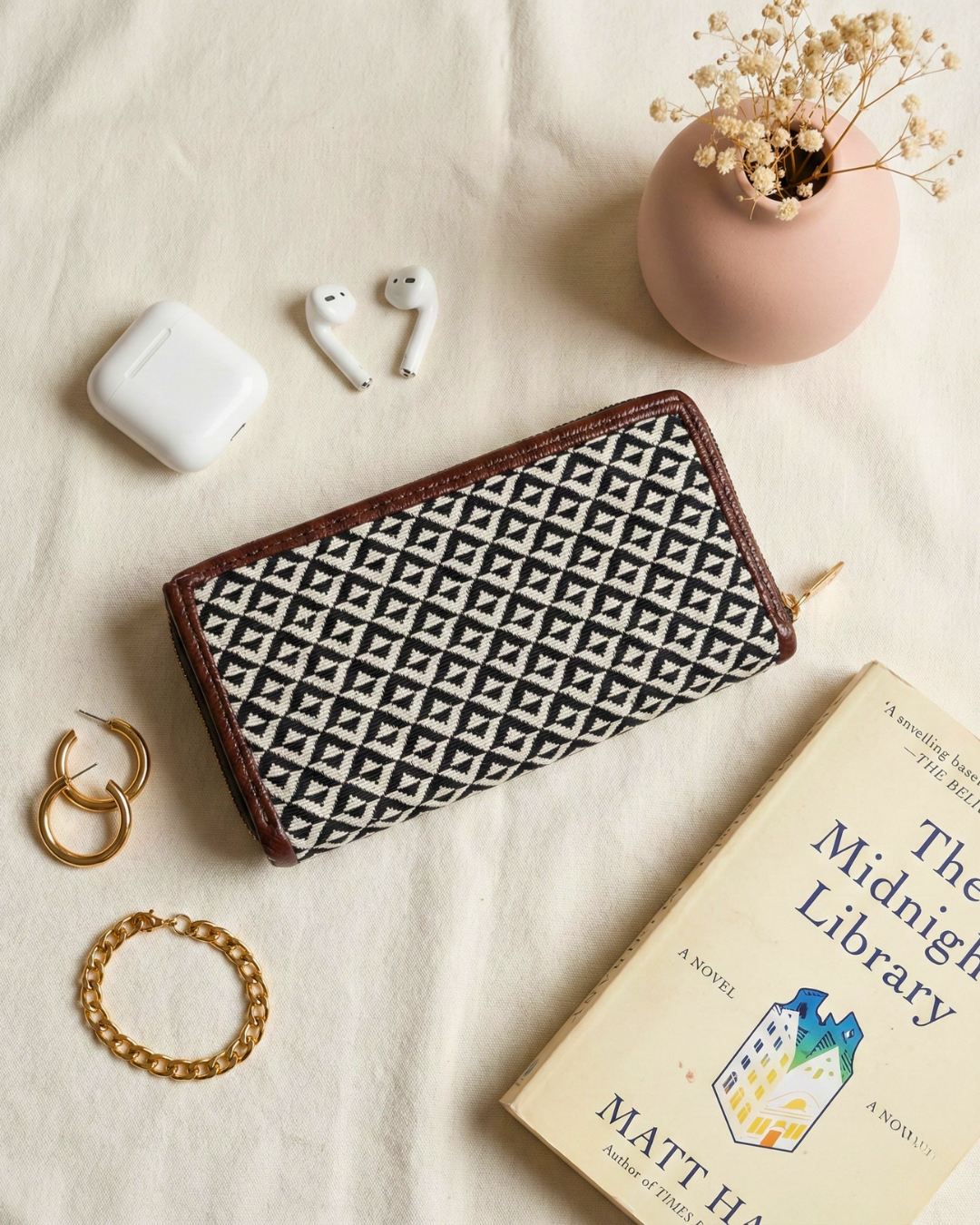 Double Zip Jacquard Wallet for Secure and Organized Storage - Monocrome - Surovi Bags