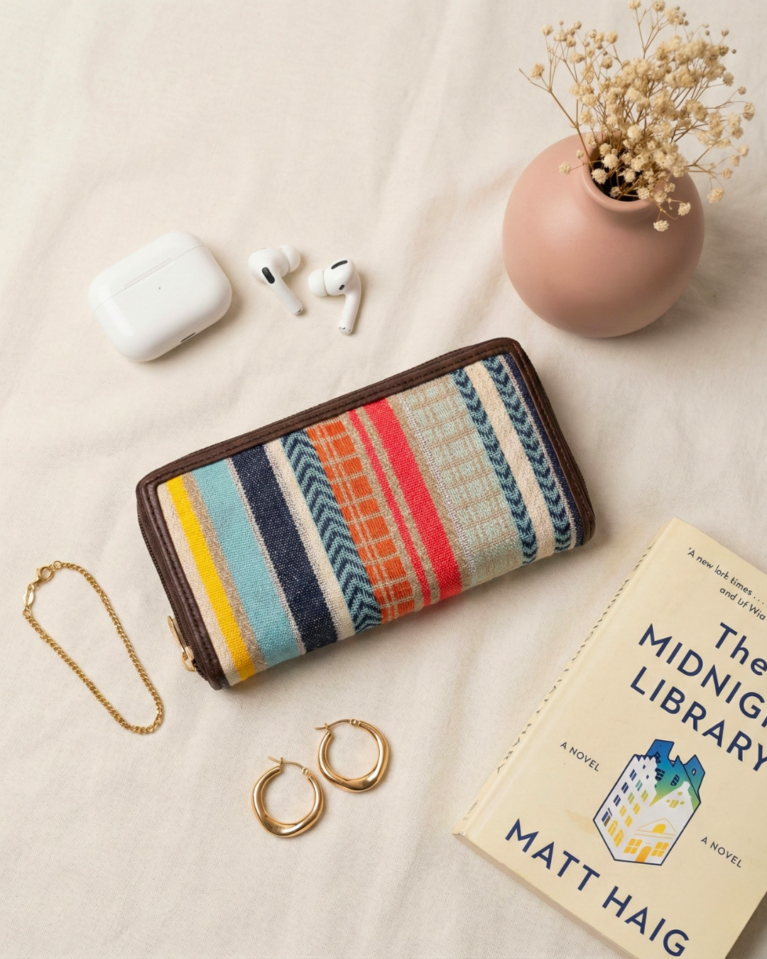 Double Zip Jacquard Wallet for Secure and Organized Storage - Rainbow Weave - Surovi Bags