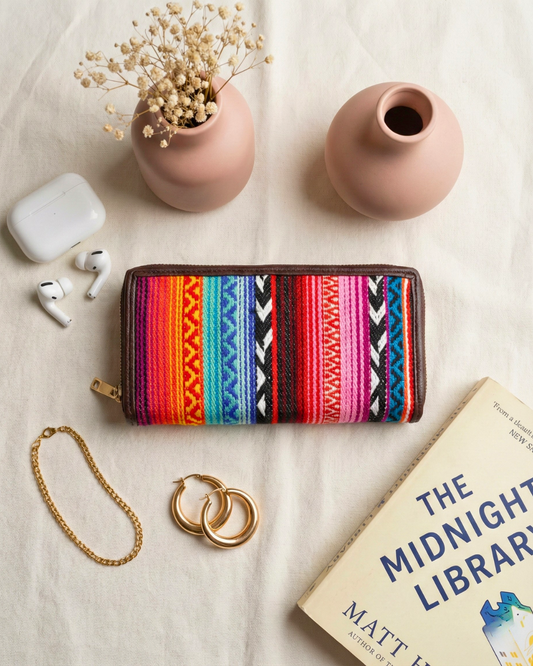Double Zip Jacquard Wallet for Secure and Organized Storage - Multi color - Surovi Bags