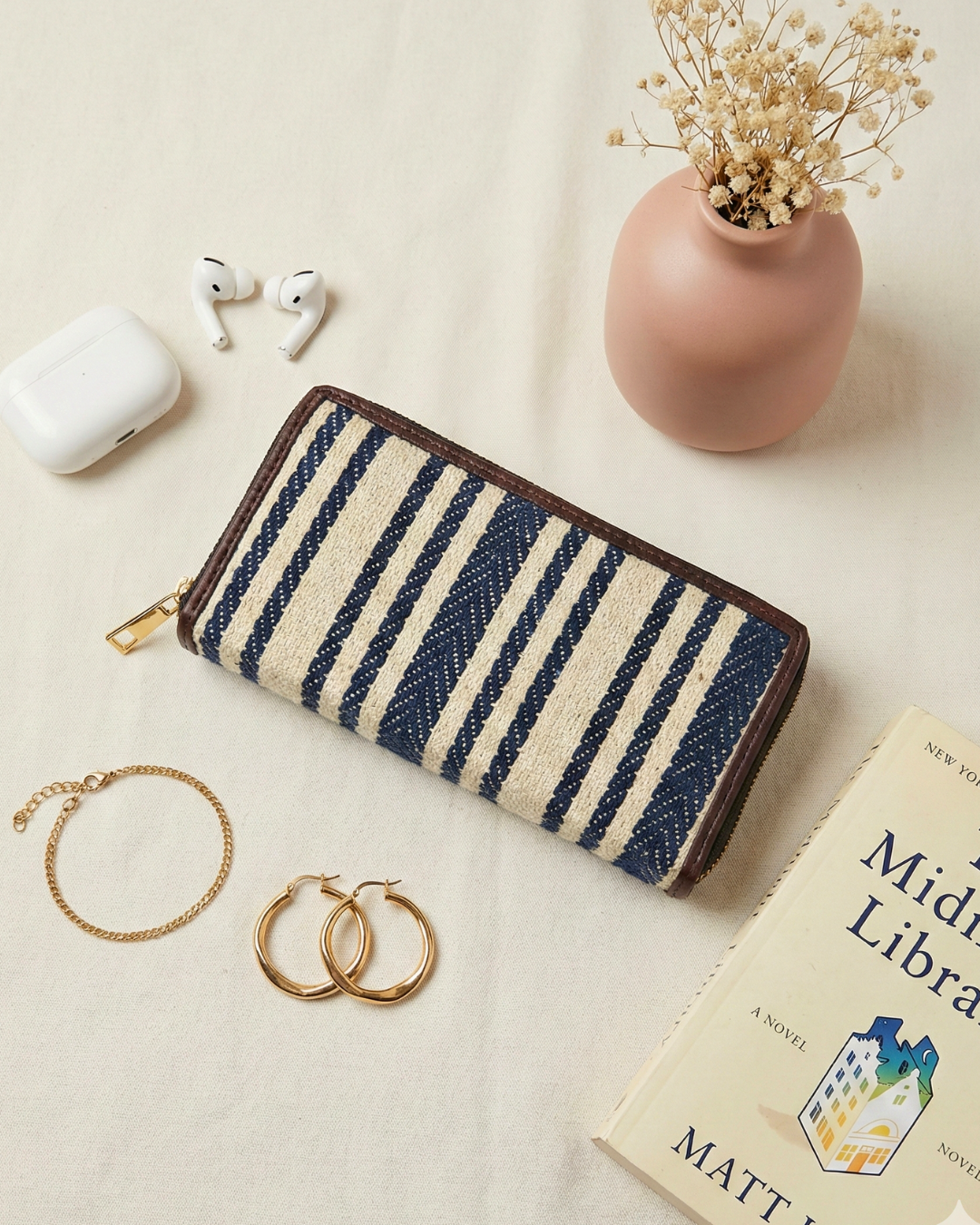 Double Zip Jacquard Wallet for Secure and Organized Storage - Strips - Surovi Bags