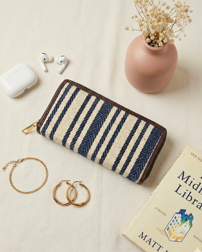 Double Zip Jacquard Wallet for Secure and Organized Storage - Strips - Surovi Bags