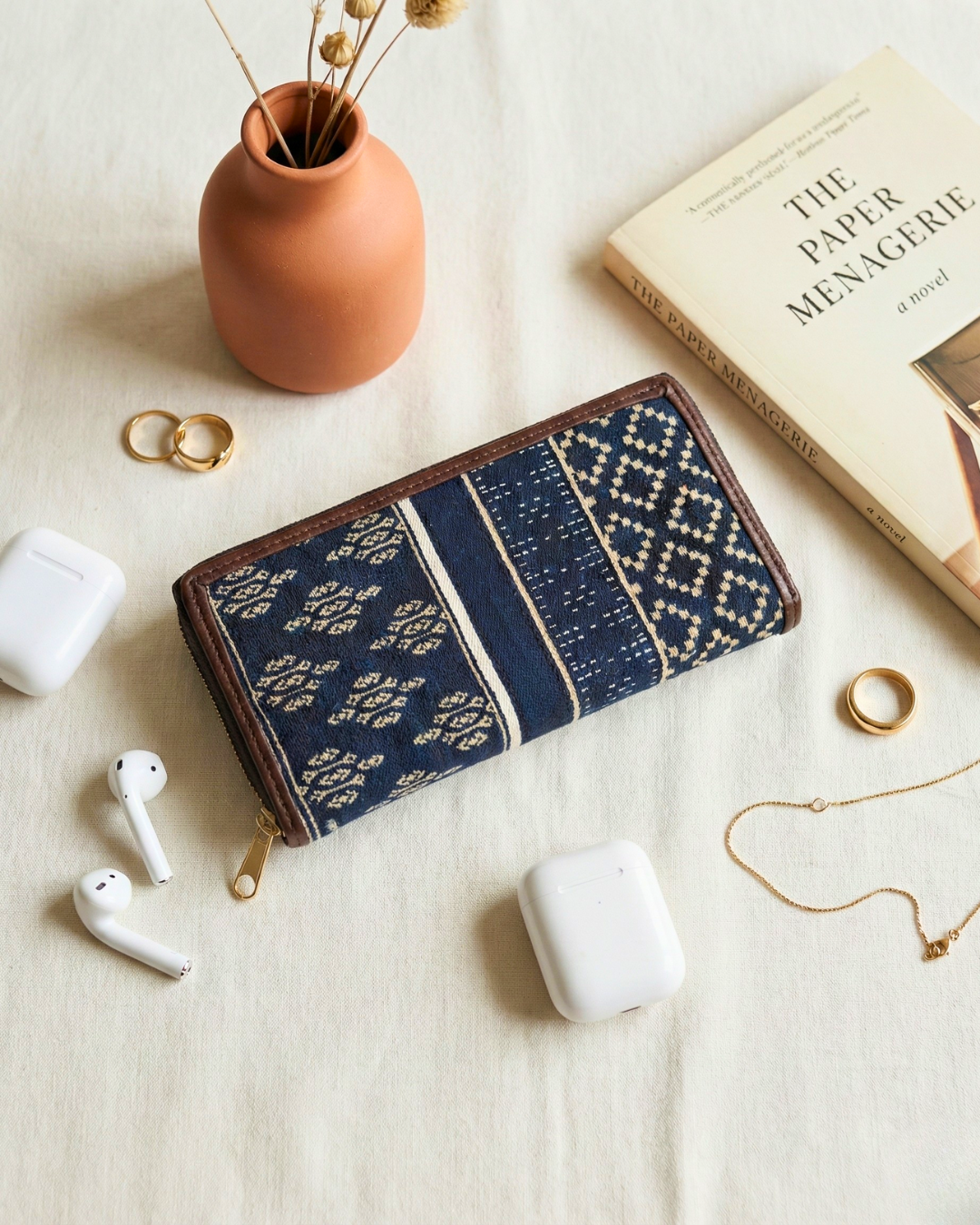 Double Zip Jacquard Wallet for Secure and Organized Storage - Blue Weave