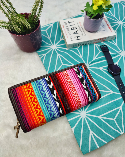 Double Zip Jacquard Wallet for Secure and Organized Storage - Multi color