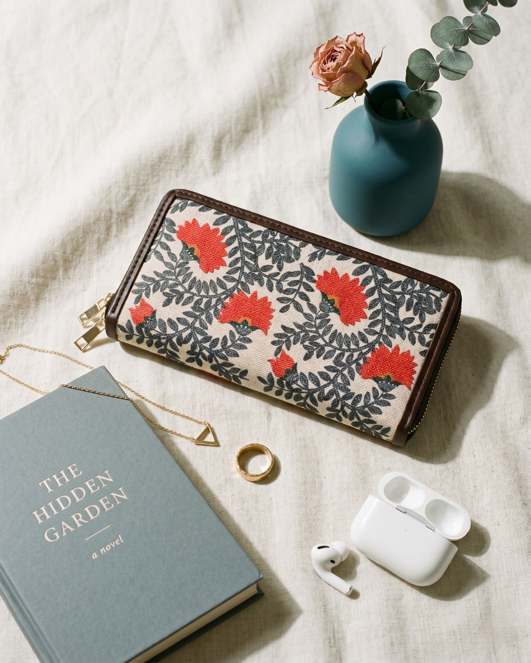 Double Zip Wallet for Secure and Organized Storage - Red Floral