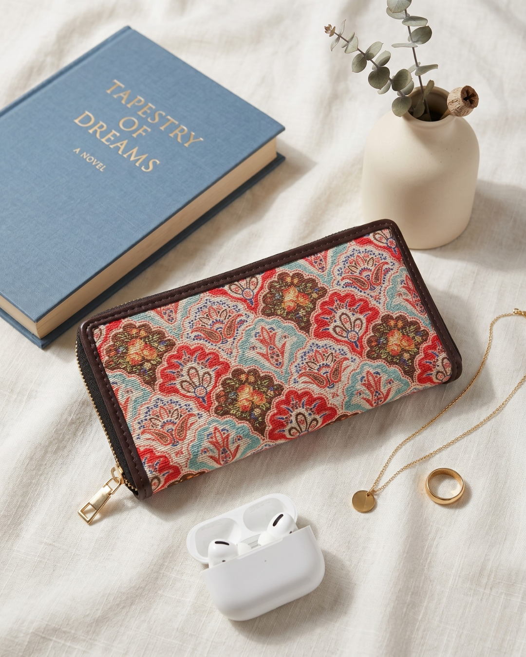 Double Zip Wallet for Secure and Organized Storage - Mughal Motif