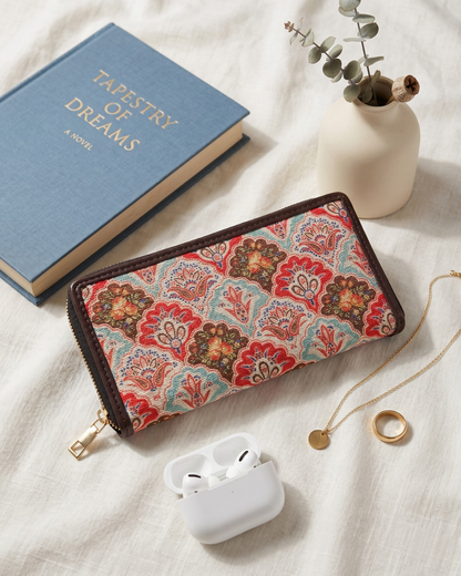Double Zip Wallet for Secure and Organized Storage - Mughal Motif