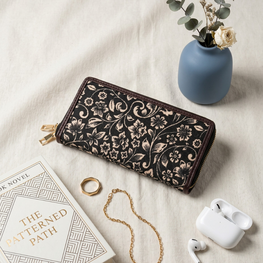 Double Zip Wallet for Secure and Organized Storage - Kalamkari - Surovi Bags